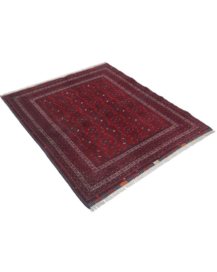 Afghan 4' 0" X 4' 8" Hand Knotted Wool Rug 4' 0" X 4' 8" (122 X 142) / Red / Wool