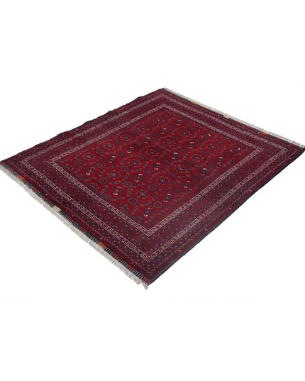 Afghan 4' 0" X 4' 8" Hand Knotted Wool Rug 4' 0" X 4' 8" (122 X 142) / Red / Wool