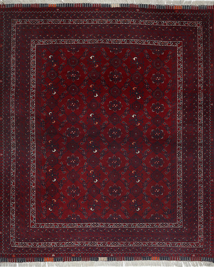 Afghan 4' 0" X 4' 8" Hand Knotted Wool Rug 4' 0" X 4' 8" (122 X 142) / Red / Wool