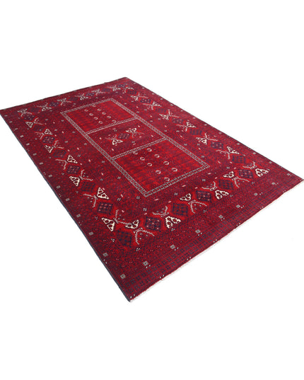 Afghan 5' 1" X 7' 10" Hand Knotted Wool Rug 5' 1" X 7' 10" (155 X 239) / Red / Wool