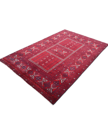 Afghan 5' 1" X 7' 10" Hand Knotted Wool Rug 5' 1" X 7' 10" (155 X 239) / Red / Wool