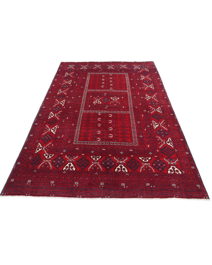 Afghan 5' 1" X 7' 10" Hand Knotted Wool Rug 5' 1" X 7' 10" (155 X 239) / Red / Wool