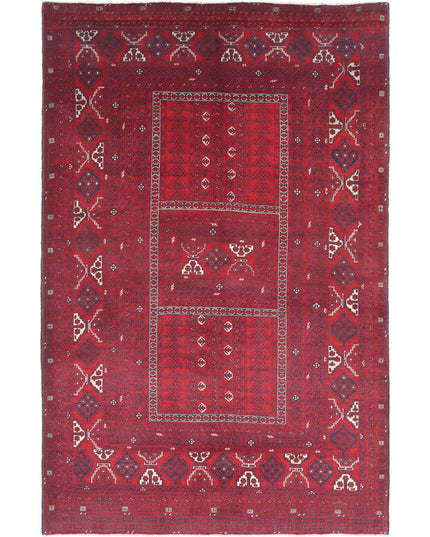 Afghan 5' 1" X 7' 10" Hand Knotted Wool Rug 5' 1" X 7' 10" (155 X 239) / Red / Wool