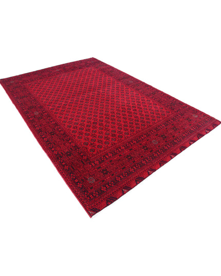 Afghan 6' 6" X 9' 6" Hand Knotted Wool Rug 6' 6" X 9' 6" (198 X 290) / Red / Wool