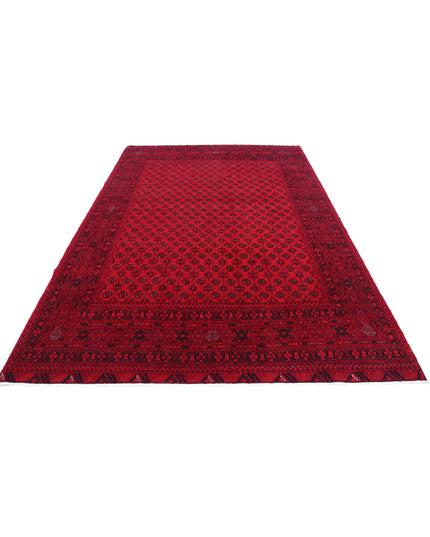 Afghan 6' 6" X 9' 6" Hand Knotted Wool Rug 6' 6" X 9' 6" (198 X 290) / Red / Wool