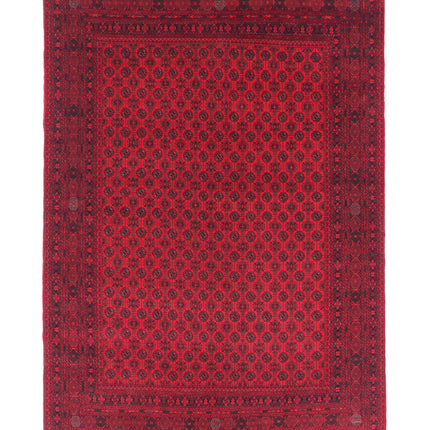 Afghan 6' 6" X 9' 6" Hand Knotted Wool Rug 6' 6" X 9' 6" (198 X 290) / Red / Wool