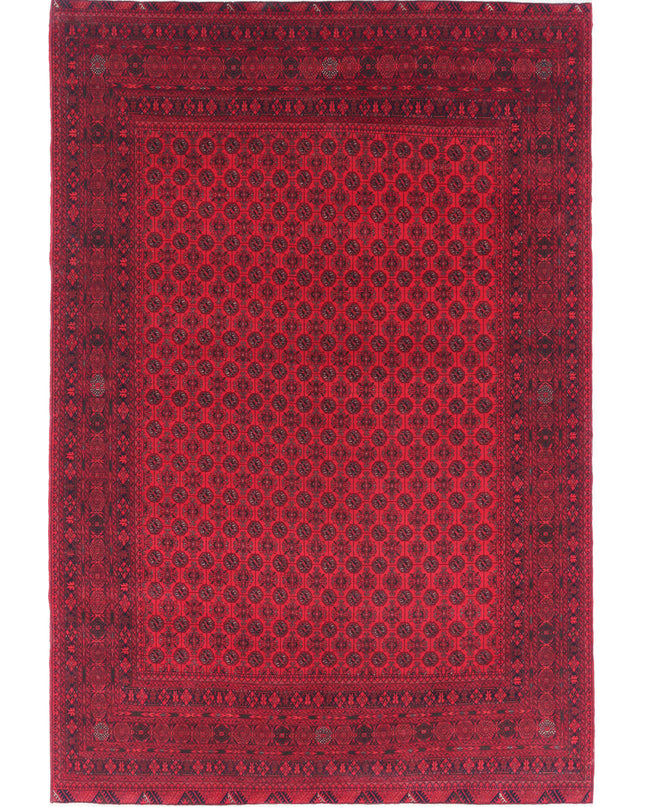 Afghan 6' 6" X 9' 6" Hand Knotted Wool Rug 6' 6" X 9' 6" (198 X 290) / Red / Wool