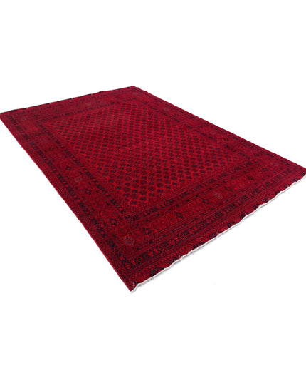Afghan 6' 6" X 9' 5" Hand Knotted Wool Rug 6' 6" X 9' 5" (198 X 287) / Red / Wool