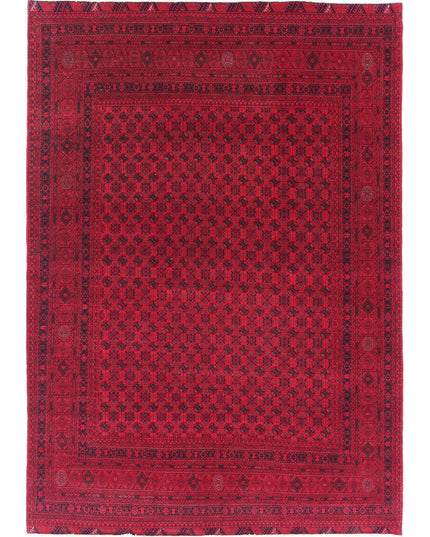 Afghan 6' 6" X 9' 5" Hand Knotted Wool Rug 6' 6" X 9' 5" (198 X 287) / Red / Wool