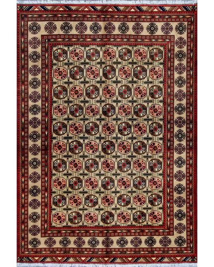 Afghan 6' 7" X 9' 7" Hand Knotted Wool Rug 6' 7" X 9' 7" (201 X 292) / Beige / Wool