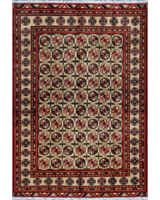 Afghan 6' 7" X 9' 7" Hand Knotted Wool Rug 6' 7" X 9' 7" (201 X 292) / Beige / Wool