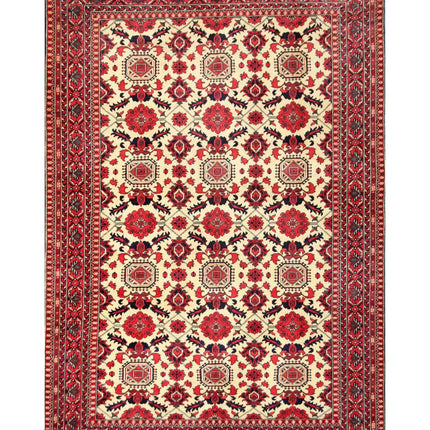 Afghan 6' 10" X 10' 0" Hand Knotted Wool Rug 6' 10" X 10' 0" (208 X 305) / Beige / Wool