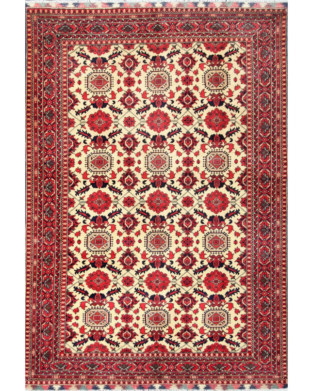 Afghan 6' 10" X 10' 0" Hand Knotted Wool Rug 6' 10" X 10' 0" (208 X 305) / Beige / Wool