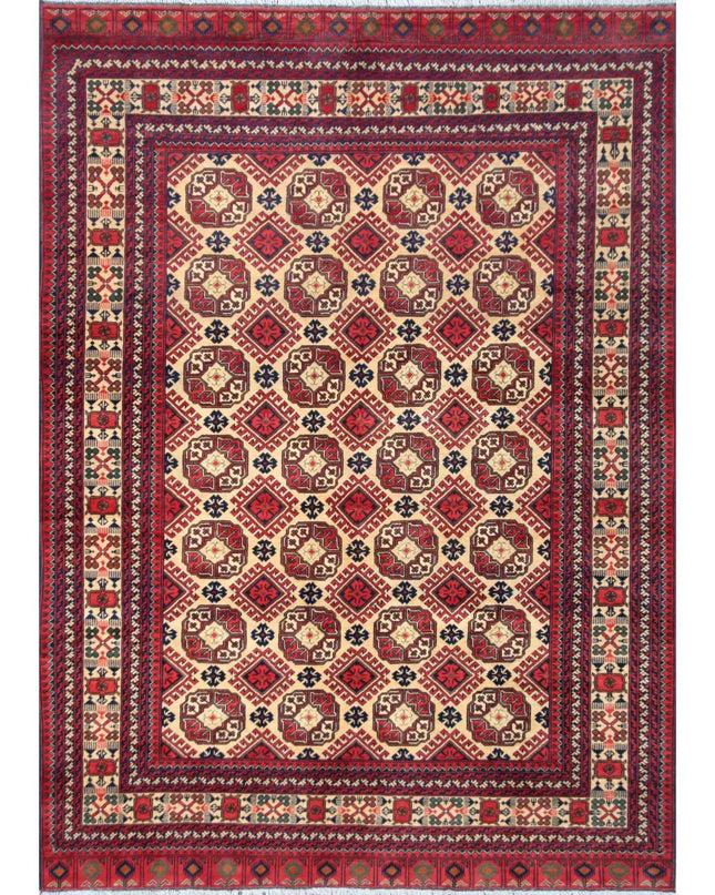 Afghan 6' 9" X 9' 9" Hand Knotted Wool Rug 6' 9" X 9' 9" (206 X 297) / Beige / Wool