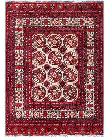 Afghan 4' 11" X 6' 7" Hand Knotted Wool Rug 4' 11" X 6' 7" (150 X 201) / Beige / Wool
