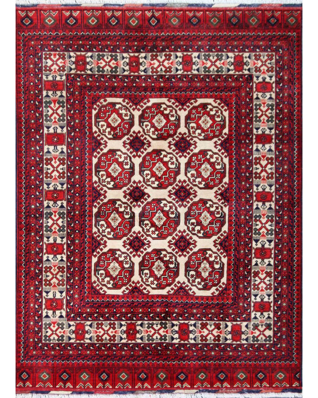 Afghan 4' 11" X 6' 7" Hand Knotted Wool Rug 4' 11" X 6' 7" (150 X 201) / Beige / Wool