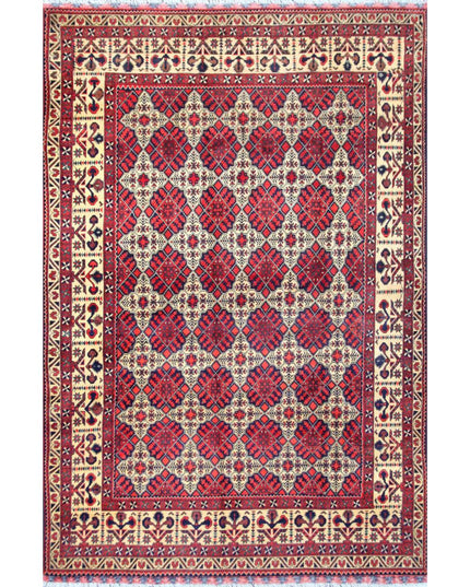 Afghan 6' 6" X 9' 8" Hand Knotted Wool Rug 6' 6" X 9' 8" (198 X 295) / Beige / Wool