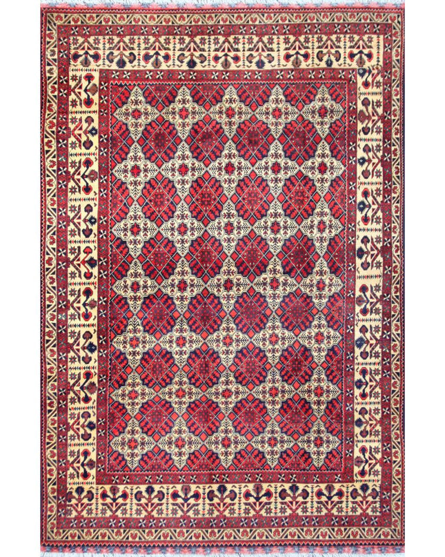 Afghan 6' 6" X 9' 8" Hand Knotted Wool Rug 6' 6" X 9' 8" (198 X 295) / Beige / Wool