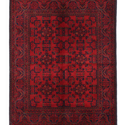 Afghan 4' 11" X 6' 5" Hand Knotted Wool Rug 4' 11" X 6' 5" (150 X 196) / Red / Wool