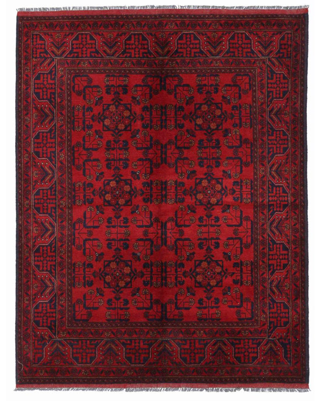 Afghan 4' 11" X 6' 5" Hand Knotted Wool Rug 4' 11" X 6' 5" (150 X 196) / Red / Wool