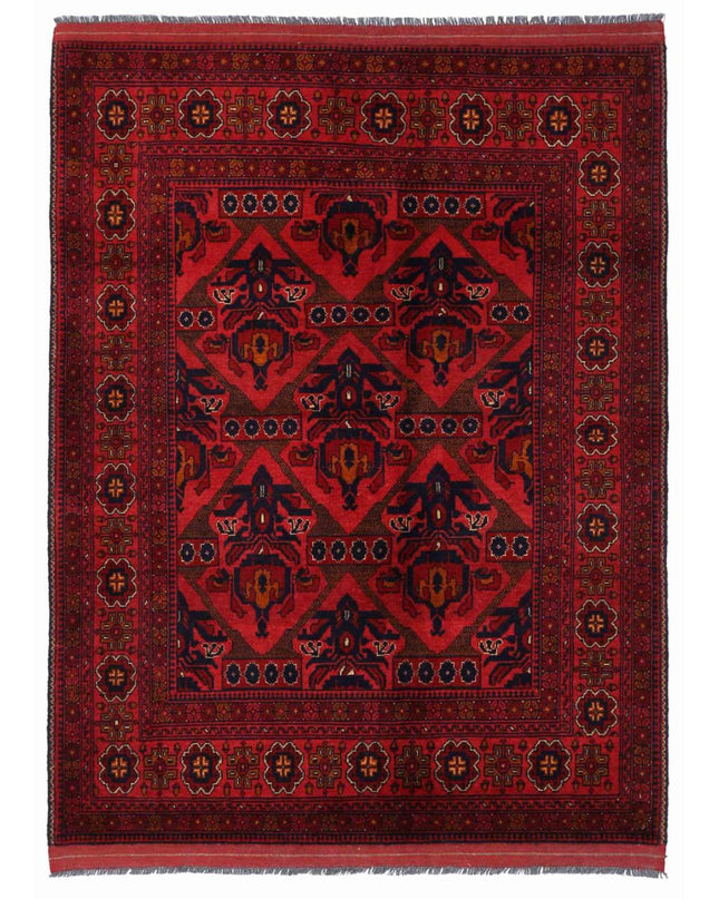 Afghan 4' 9" X 6' 4" Hand Knotted Wool Rug 4' 9" X 6' 4" (145 X 193) / Red / Wool
