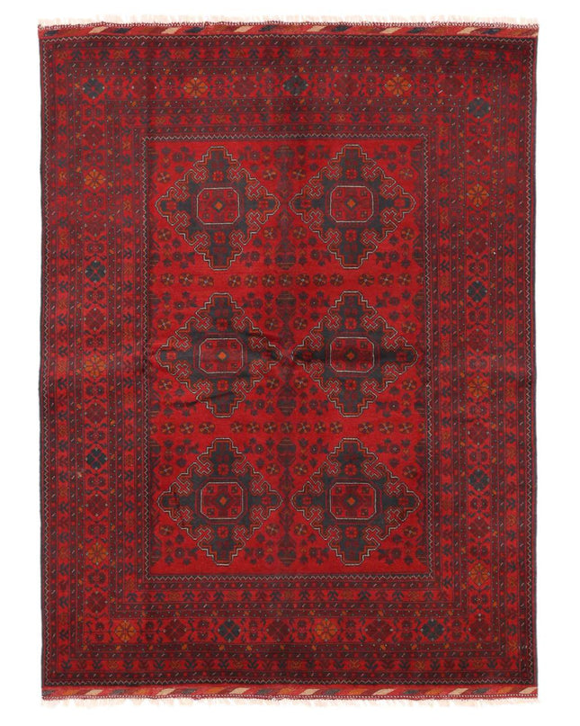 Afghan 5' 6" X 7' 3" Hand Knotted Wool Rug 5' 6" X 7' 3" (168 X 221) / Red / Wool