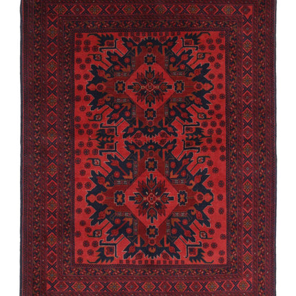 Afghan 5' 0" X 6' 8" Hand Knotted Wool Rug 5' 0" X 6' 8" (152 X 203) / Red / Wool