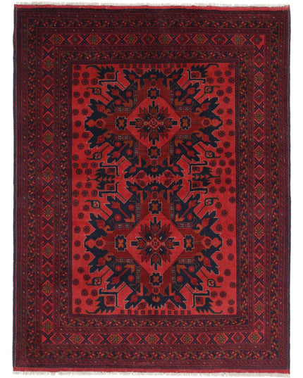 Afghan 5' 0" X 6' 8" Hand Knotted Wool Rug 5' 0" X 6' 8" (152 X 203) / Red / Wool
