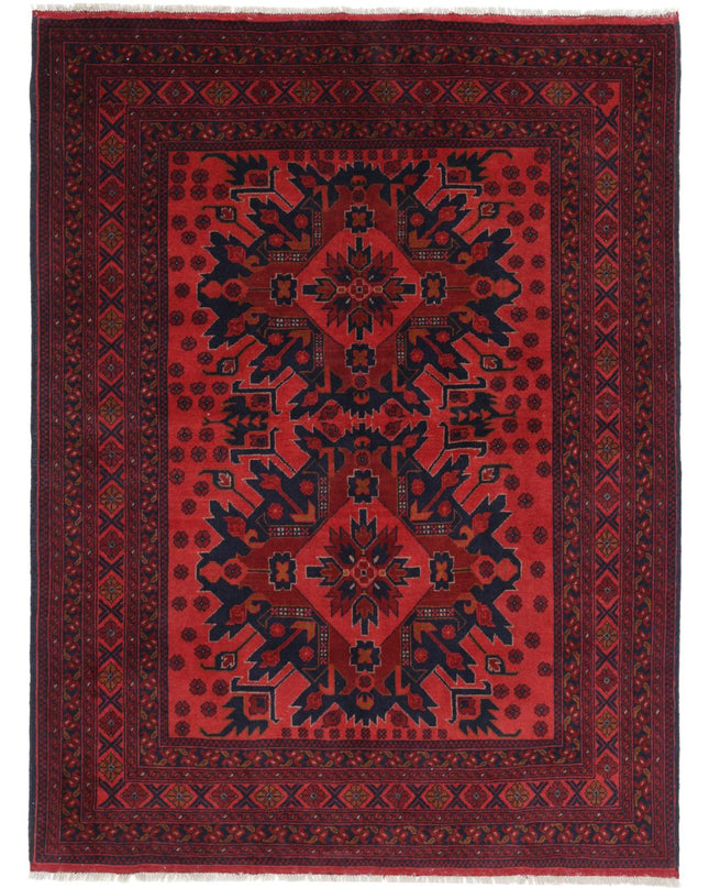 Afghan 5' 0" X 6' 8" Hand Knotted Wool Rug 5' 0" X 6' 8" (152 X 203) / Red / Wool