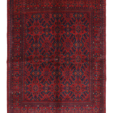 Afghan 4' 11" X 6' 3" Hand Knotted Wool Rug 4' 11" X 6' 3" (150 X 191) / Red / Wool