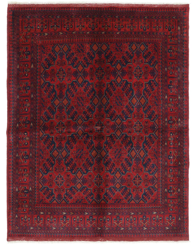 Afghan 4' 11" X 6' 3" Hand Knotted Wool Rug 4' 11" X 6' 3" (150 X 191) / Red / Wool