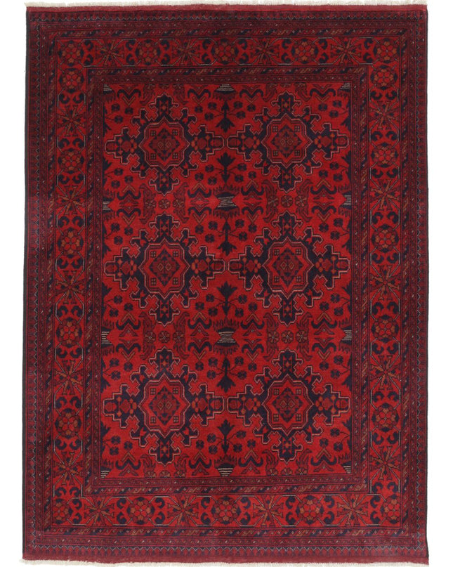 Afghan 4' 10" X 6' 6" Hand Knotted Wool Rug 4' 10" X 6' 6" (147 X 198) / Red / Wool