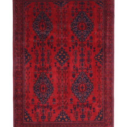 Afghan 6' 8" X 9' 6" Hand Knotted Wool Rug 6' 8" X 9' 6" (203 X 290) / Red / Wool