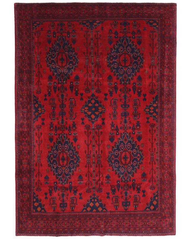 Afghan 6' 8" X 9' 6" Hand Knotted Wool Rug 6' 8" X 9' 6" (203 X 290) / Red / Wool