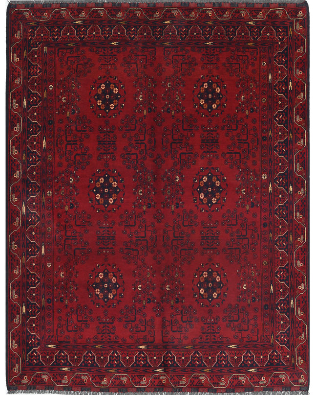 Afghan 4' 10" X 6' 3" Hand Knotted Wool Rug 4' 10" X 6' 3" (147 X 191) / Red / Wool