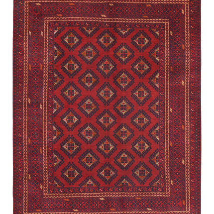 Afghan 5' 0" X 6' 4" Hand Knotted Wool Rug 5' 0" X 6' 4" (152 X 193) / Red / Wool