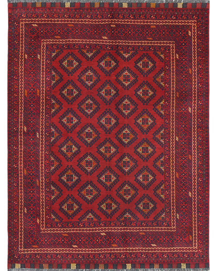 Afghan 5' 0" X 6' 4" Hand Knotted Wool Rug 5' 0" X 6' 4" (152 X 193) / Red / Wool