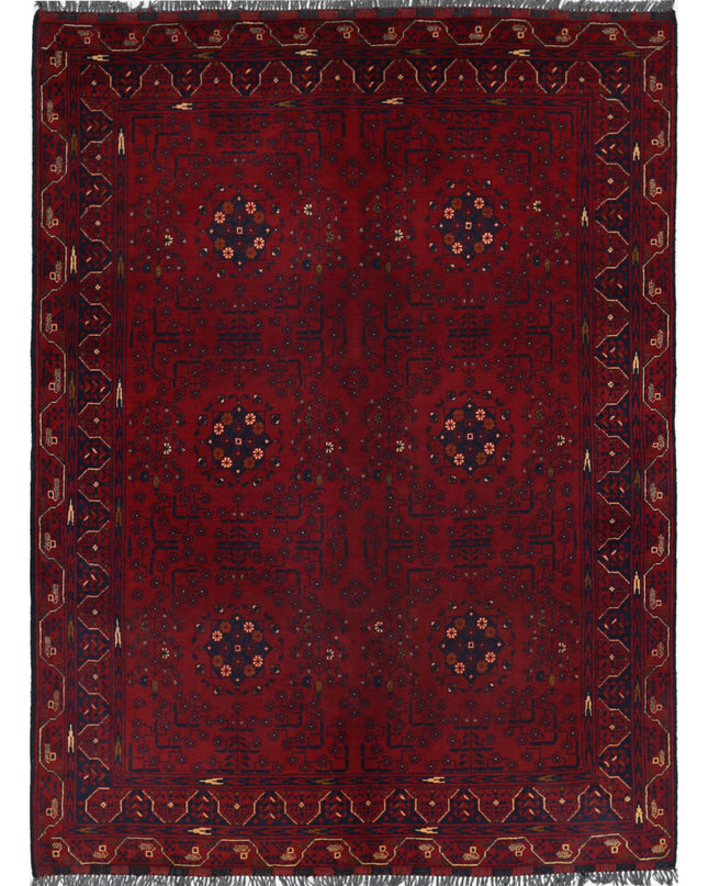 Afghan 4' 9" X 6' 5" Hand Knotted Wool Rug 4' 9" X 6' 5" (145 X 196) / Red / Wool