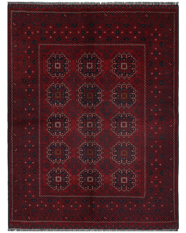 Afghan 4' 9" X 6' 1" Hand Knotted Wool Rug 4' 9" X 6' 1" (145 X 185) / Red / Wool
