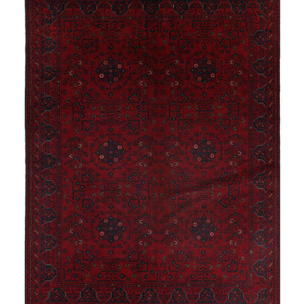 Afghan 4' 10" X 6' 5" Hand Knotted Wool Rug 4' 10" X 6' 5" (147 X 196) / Red / Wool