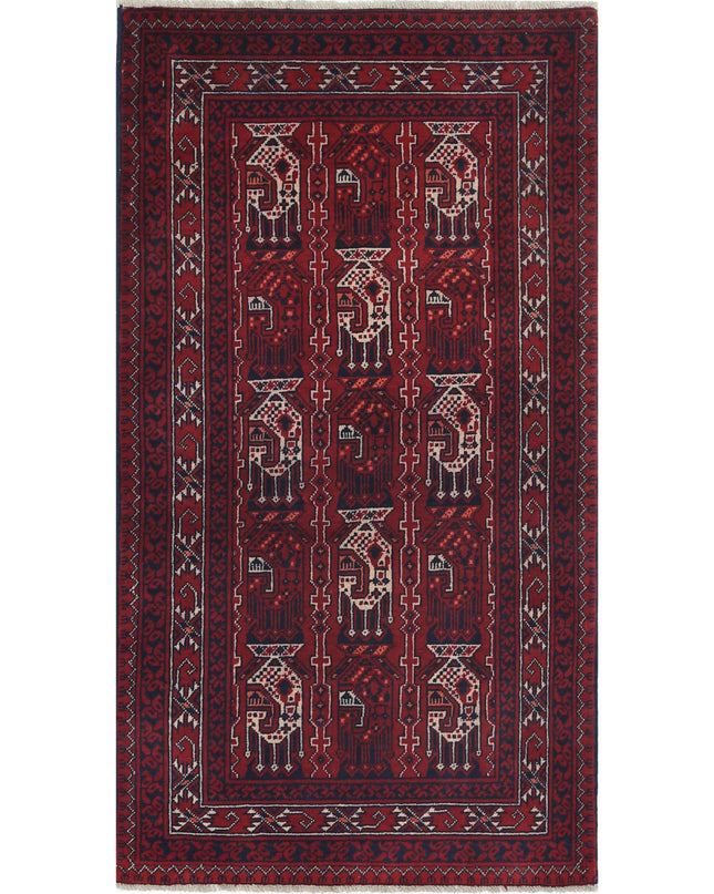 Afghan 2' 2" X 4' 1" Hand Knotted Wool Rug 2' 2" X 4' 1" (66 X 124) / Red / Wool