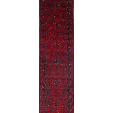 Afghan 3' 0" X 12' 5" Hand Knotted Wool Rug 3' 0" X 12' 5" (91 X 379) / Red / Wool