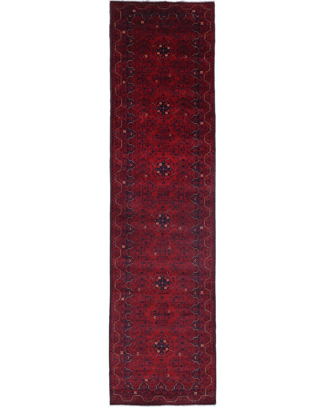 Afghan 3' 0" X 12' 5" Hand Knotted Wool Rug 3' 0" X 12' 5" (91 X 379) / Red / Wool