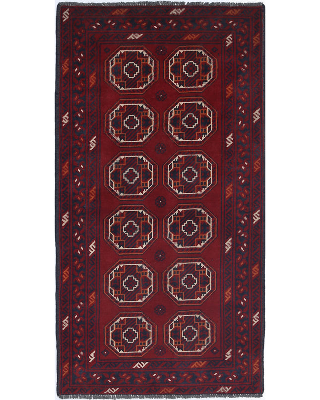 Afghan 2' 0" X 3' 10" Hand Knotted Wool Rug 2' 0" X 3' 10" (61 X 117) / Red / Wool