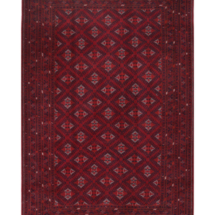 Afghan 6' 4" X 9' 3" Hand Knotted Wool Rug 6' 4" X 9' 3" (193 X 282) / Red / Wool