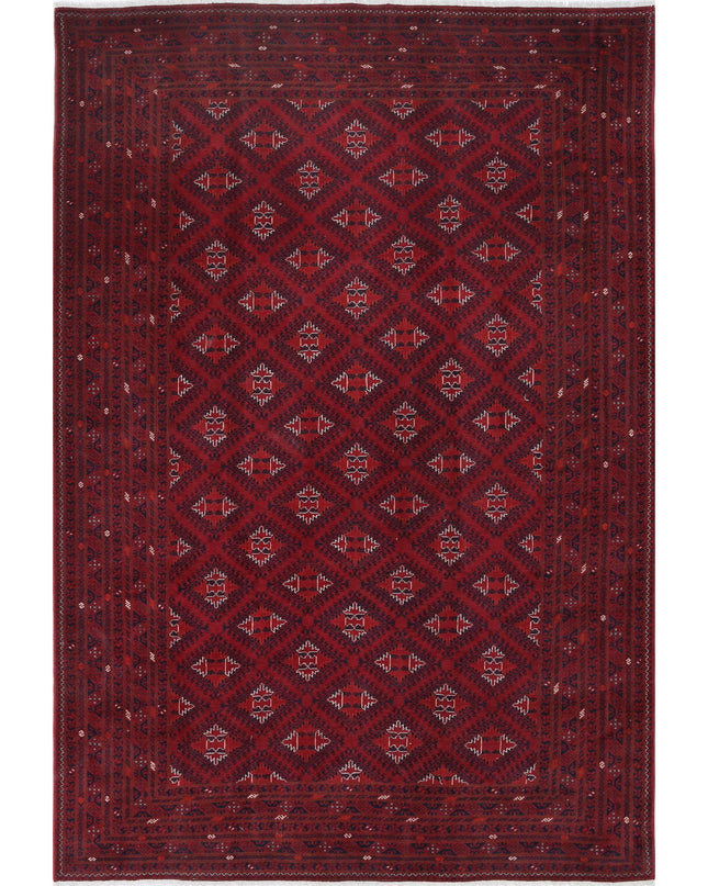 Afghan 6' 4" X 9' 3" Hand Knotted Wool Rug 6' 4" X 9' 3" (193 X 282) / Red / Wool