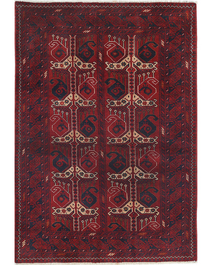 Afghan 3' 4" X 4' 9" Hand Knotted Wool Rug 3' 4" X 4' 9" (101 X 145) / Red / Wool