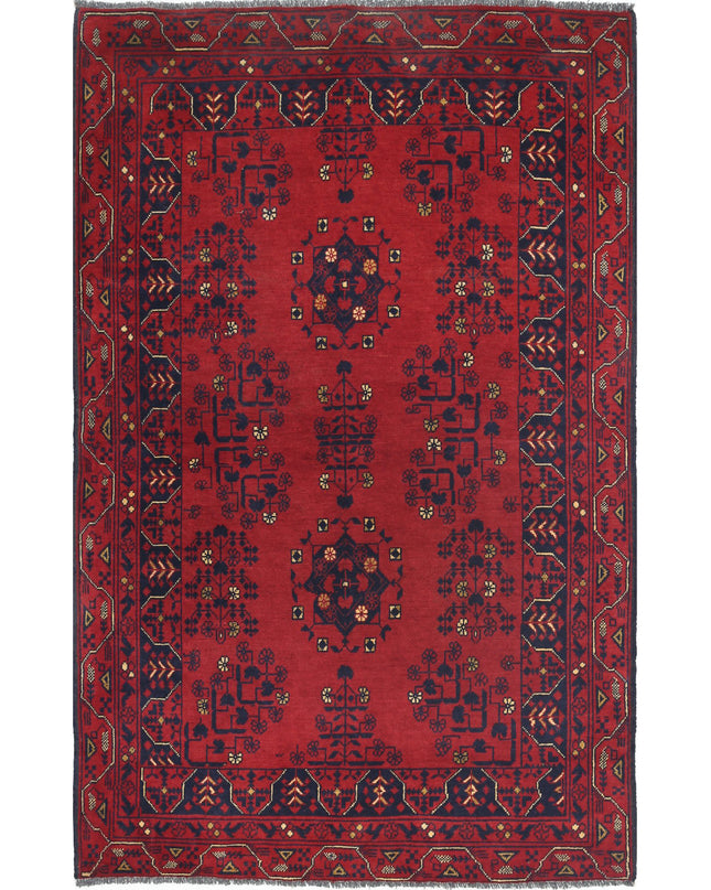 Afghan 3' 3" X 5' 1" Hand Knotted Wool Rug 3' 3" X 5' 1" (99 X 155) / Red / Wool