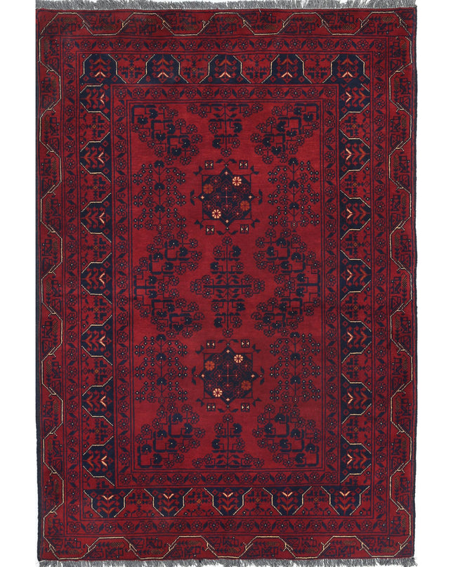 Afghan 3' 3" X 4' 9" Hand Knotted Wool Rug 3' 3" X 4' 9" (99 X 145) / Red / Wool
