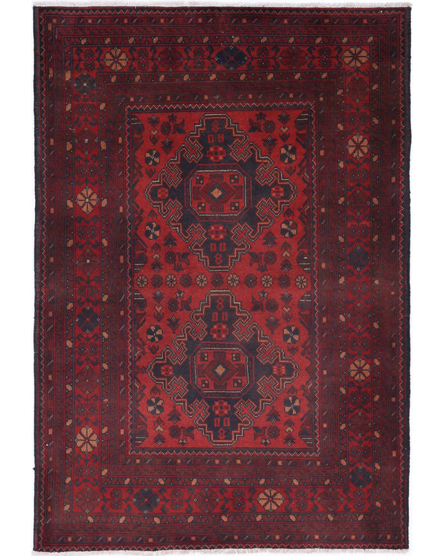 Afghan 3' 3" X 4' 1" Hand Knotted Wool Rug 3' 3" X 4' 1" (99 X 124) / Red / Wool